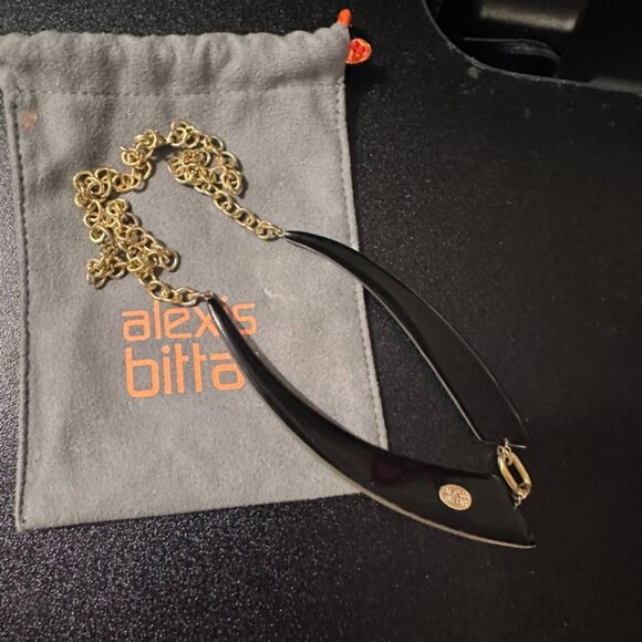 Alexis Bittar Lucite Statement Necklace Gold Silver Signed - Picture 8 of 9